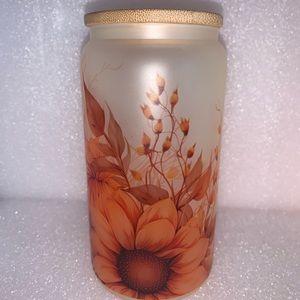 16 oz glass can cup with lid and straw sublimation design $25 each !